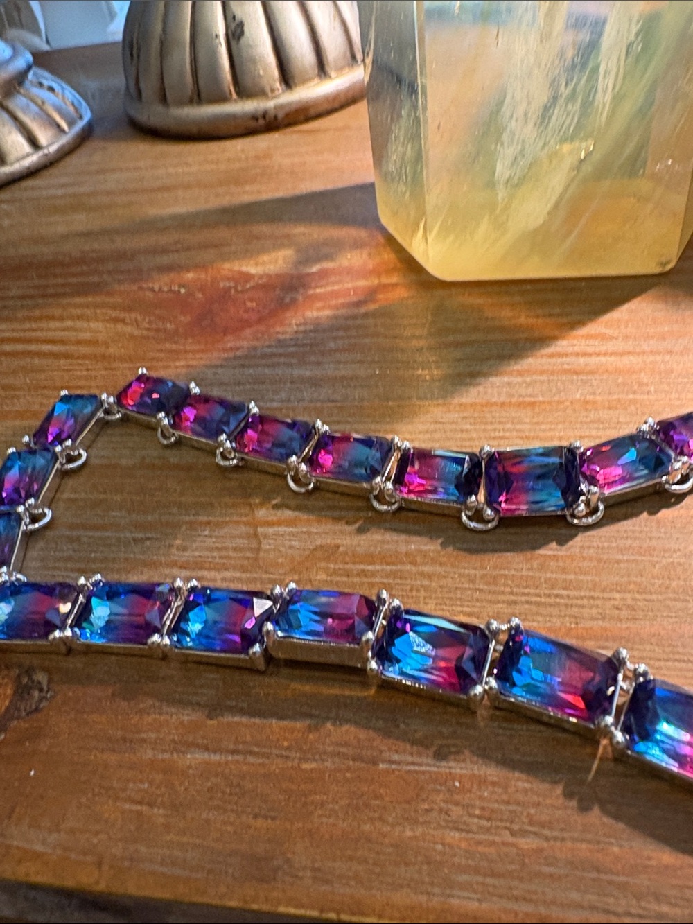Kirk Folly Silver Bracelet with Iridescent Pink-Blue-Purple Stones -NIB